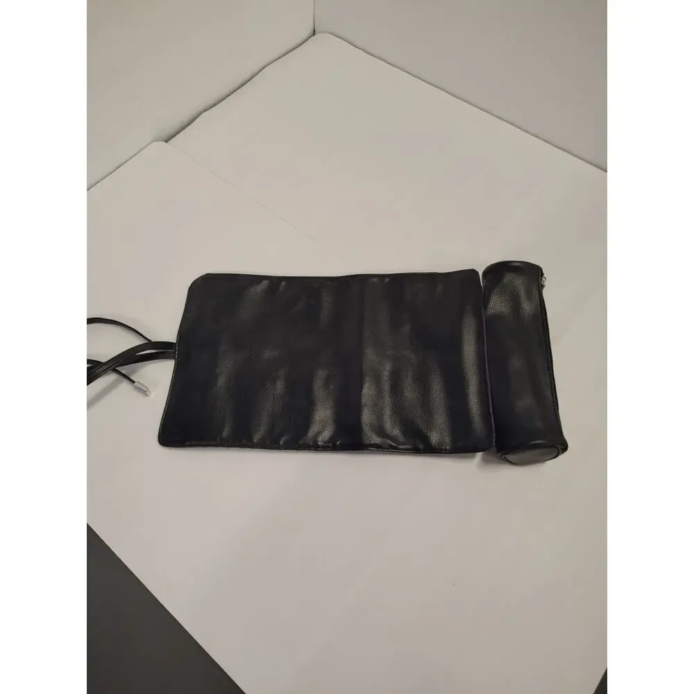 Younique Makeup Brush Case Roll Up Bag Zipper Pouch & Tie-15 slots Black Purple